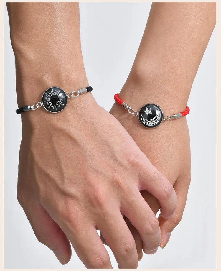 Sun And Moon Couple Bracelet for Women Men, Adjustable  Matching Braided Rope Chain Jewelry Love Gift