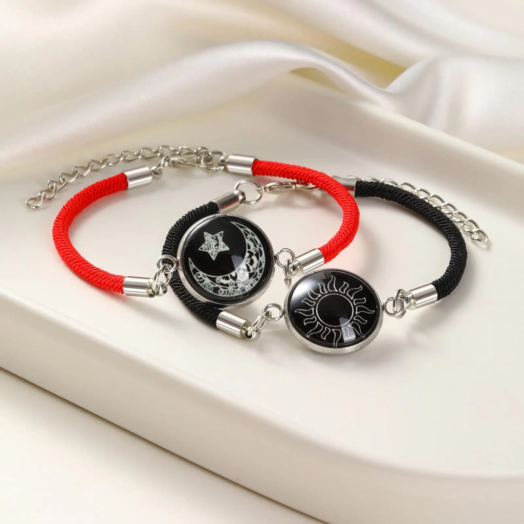 Sun And Moon Couple Bracelet for Women Men, Adjustable  Matching Braided Rope Chain Jewelry Love Gift