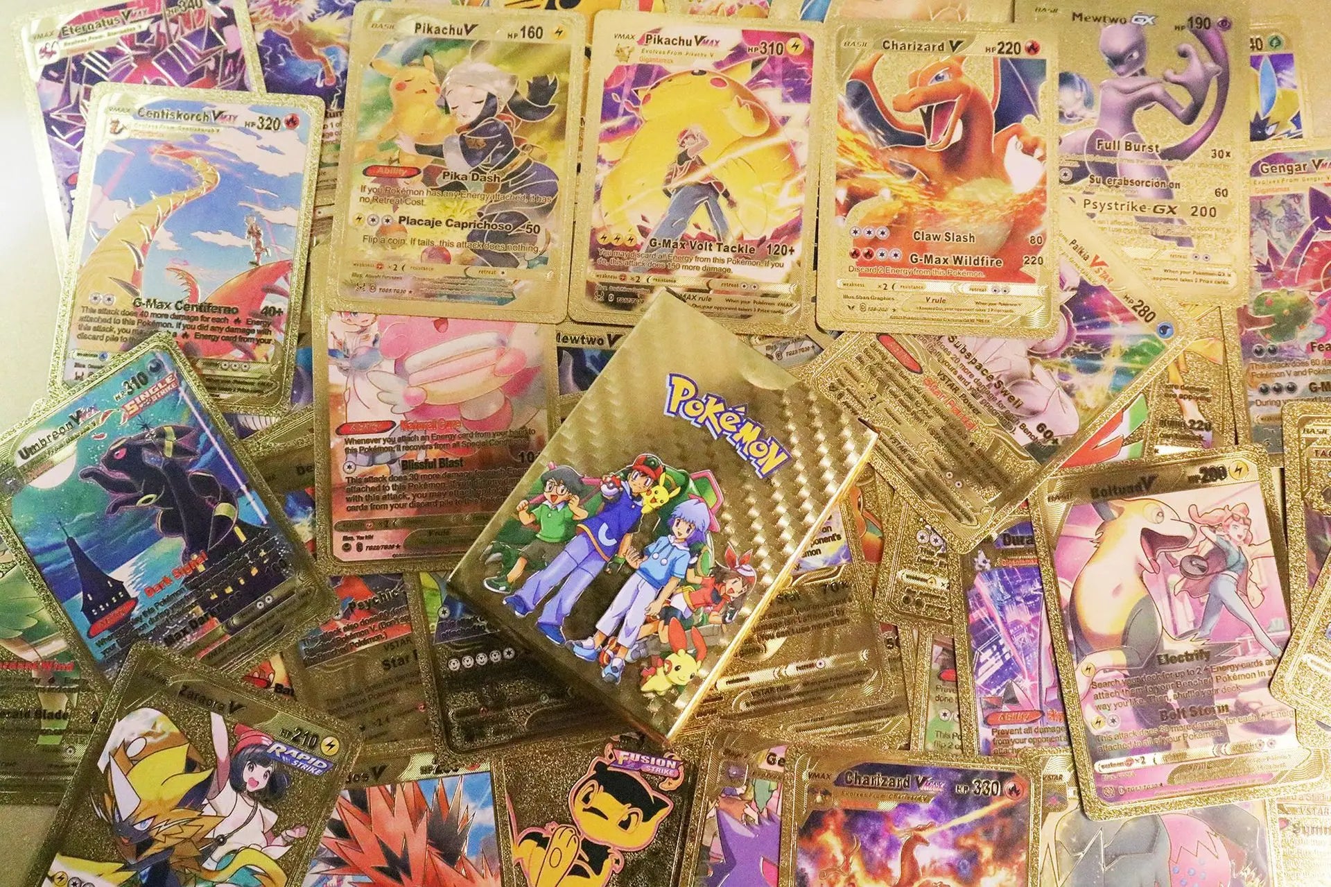55PCS Pokemon Gold Foil Colorful Card Charizard Pikachu Arceus Silver Rainbow English VSTAR VMAX Card Gift