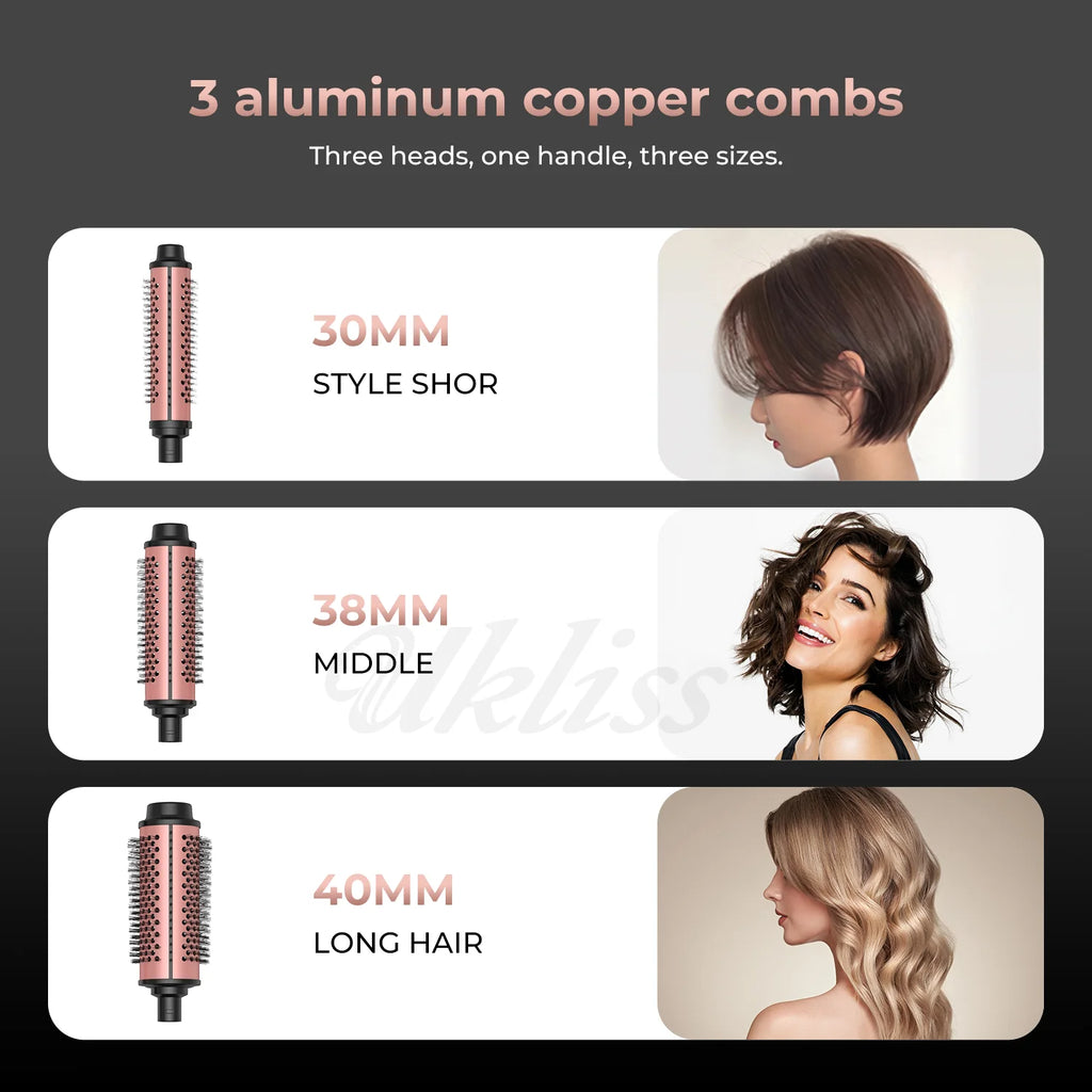 Thermal Brush Heated Curling Brush Ceramic Curling Iron Volumizing Brush with 3 head Heating Round Brush Travel Hair Curler Comb
