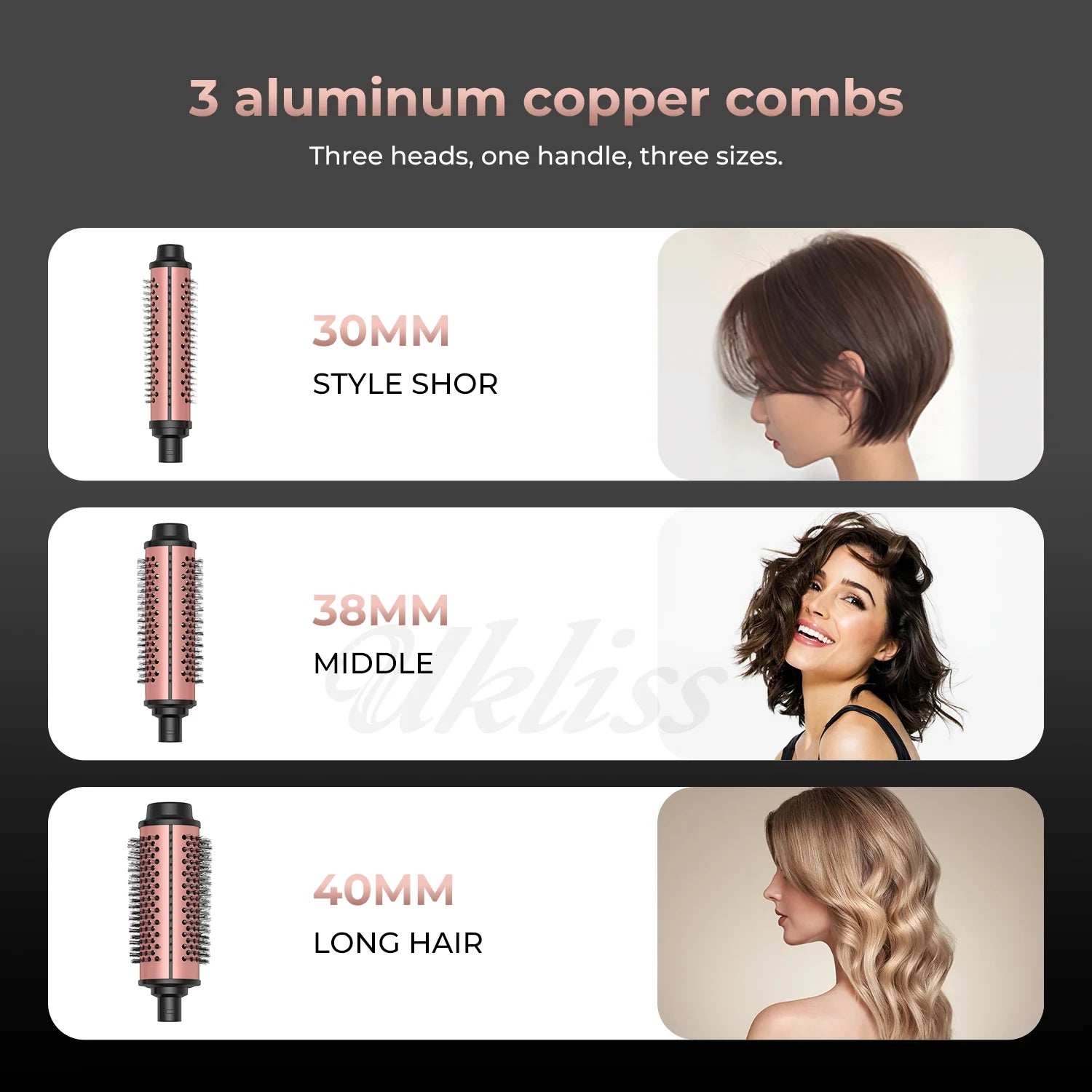 Thermal Brush Heated Curling Brush Ceramic Curling Iron Volumizing Brush with 3 head Heating Round Brush Travel Hair Curler Comb