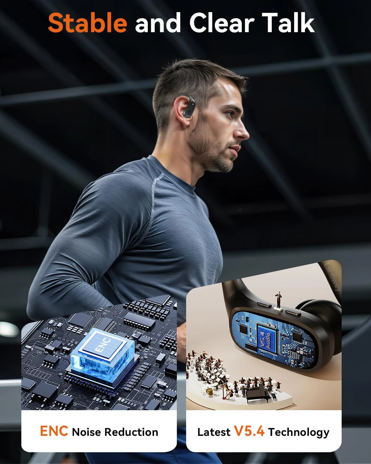 Sports Bluetooth 5.3 Headphones Wireless Earbuds Ear Buds with ENC Noise Canceling Mic LED Power Display IPX7 Waterproof Headset