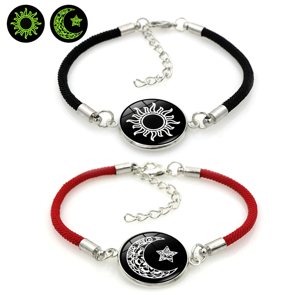 2PCS Couples Bracelet for Women Men Lover Luminous Sun Moon Rope Charm Friendship Girlfriend Party Charm Bracelets Jewelry Gift