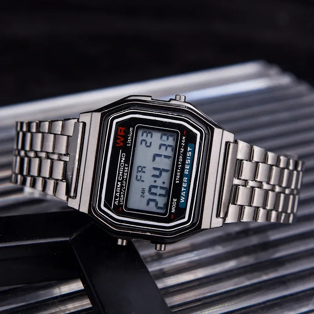 Luxury F91W Band Watch Retro Digital Stainless Steel Sports Military Watches Waterproof Men Women Electronic Wristwatch Clock
