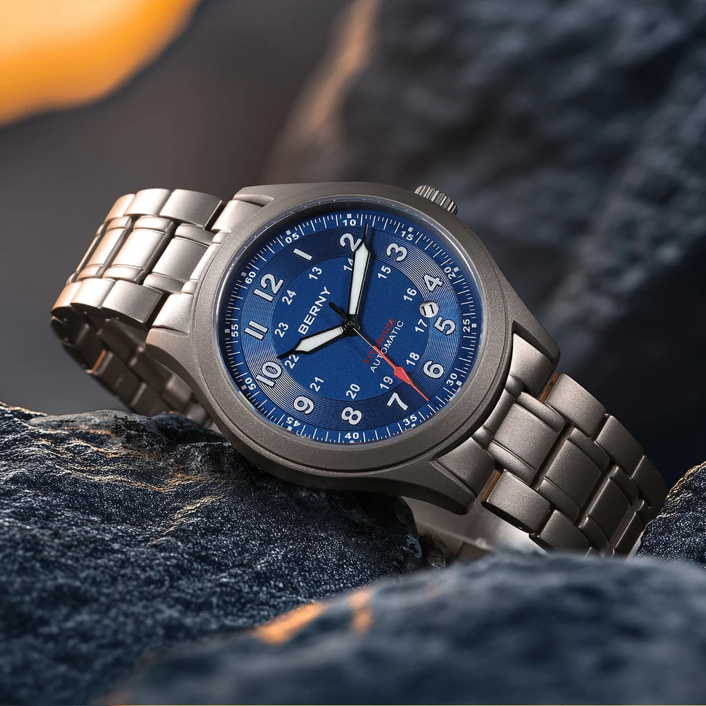 BERNY Titanium Automatic Men's Field Watches Date Sapphire Super Luminous Sports Easy Read Outdoor 10ATM Mechanical Pilot Watch