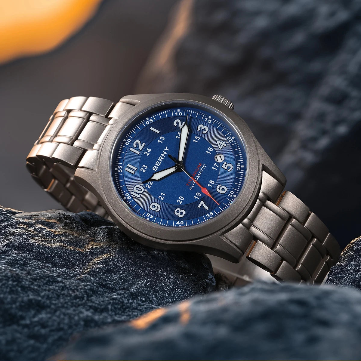 BERNY Titanium Automatic Men's Field Watches Date Sapphire Super Luminous Sports Easy Read Outdoor 10ATM Mechanical Pilot Watch