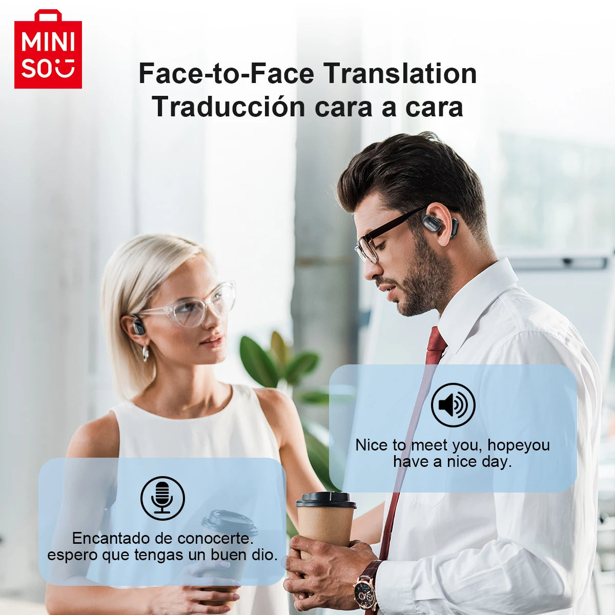 [AI Translator Earphone] MINISO MS162 Bluetooth Translation Earbuds AI Wireless Headphones Office Travel,16mm Driver Unit