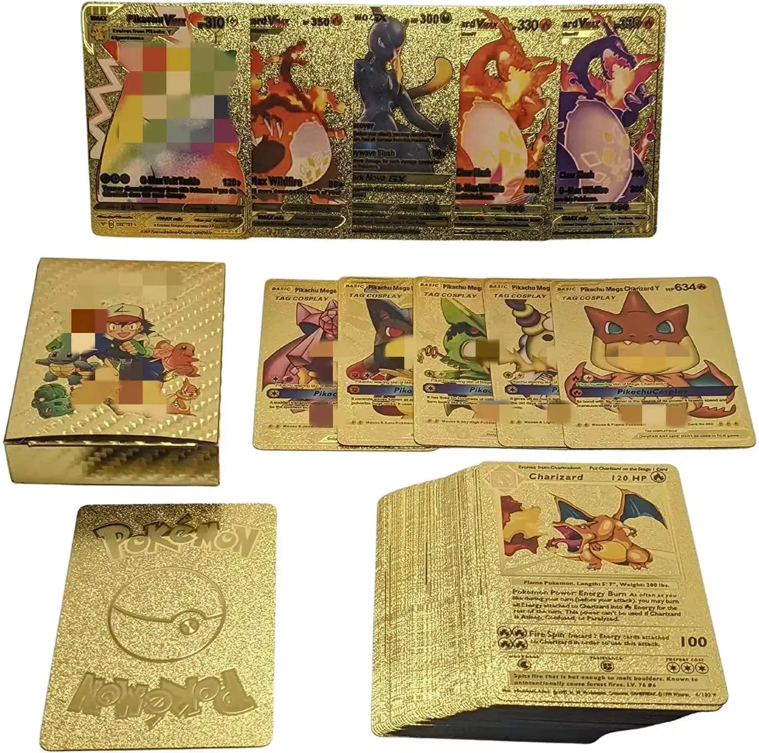55pcs Boxed Pikachu Gold Silver Black 7color VSTAR GX V VMAX Card English Game Battle Carte Trading Collection Cards Gifts