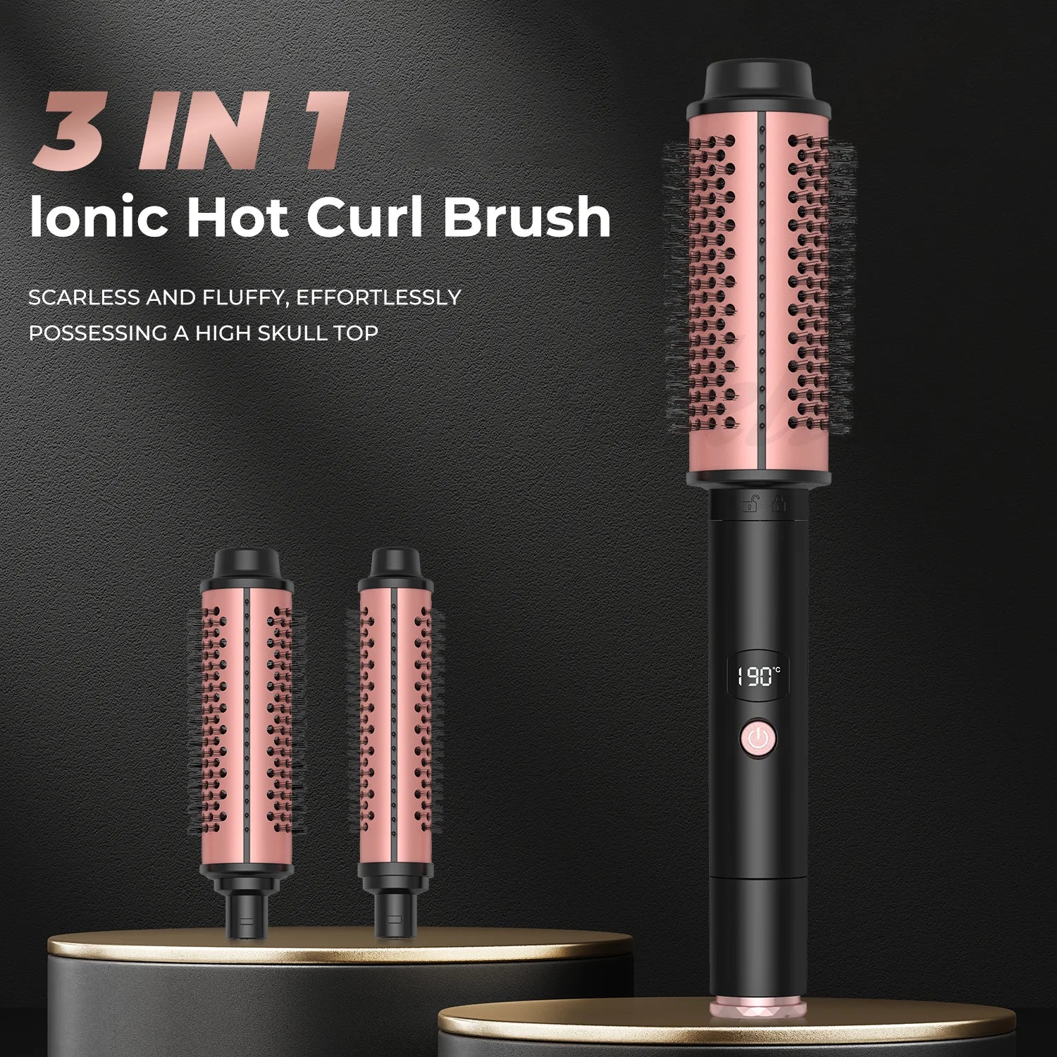 Thermal Brush Heated Curling Brush Ceramic Curling Iron Volumizing Brush with 3 head Heating Round Brush Travel Hair Curler Comb