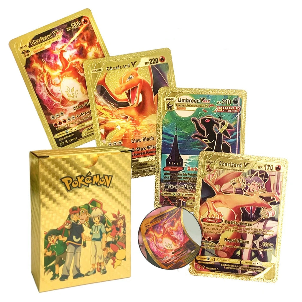 55PCS Pokemon Gold Foil Colorful Card Charizard Pikachu Arceus Silver Rainbow English VSTAR VMAX Card Gift