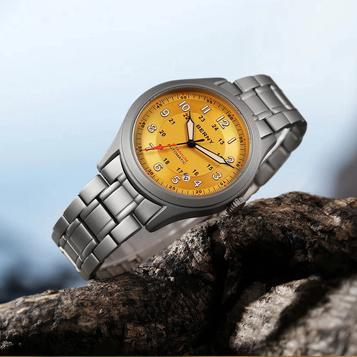 BERNY Titanium Automatic Men's Field Watches Date Sapphire Super Luminous Sports Easy Read Outdoor 10ATM Mechanical Pilot Watch