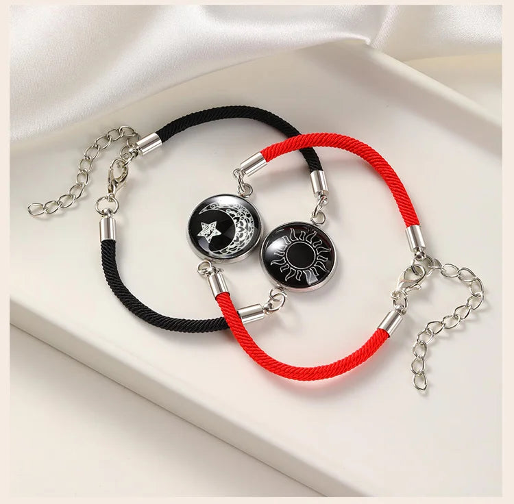 Sun And Moon Couple Bracelet for Women Men, Adjustable  Matching Braided Rope Chain Jewelry Love Gift