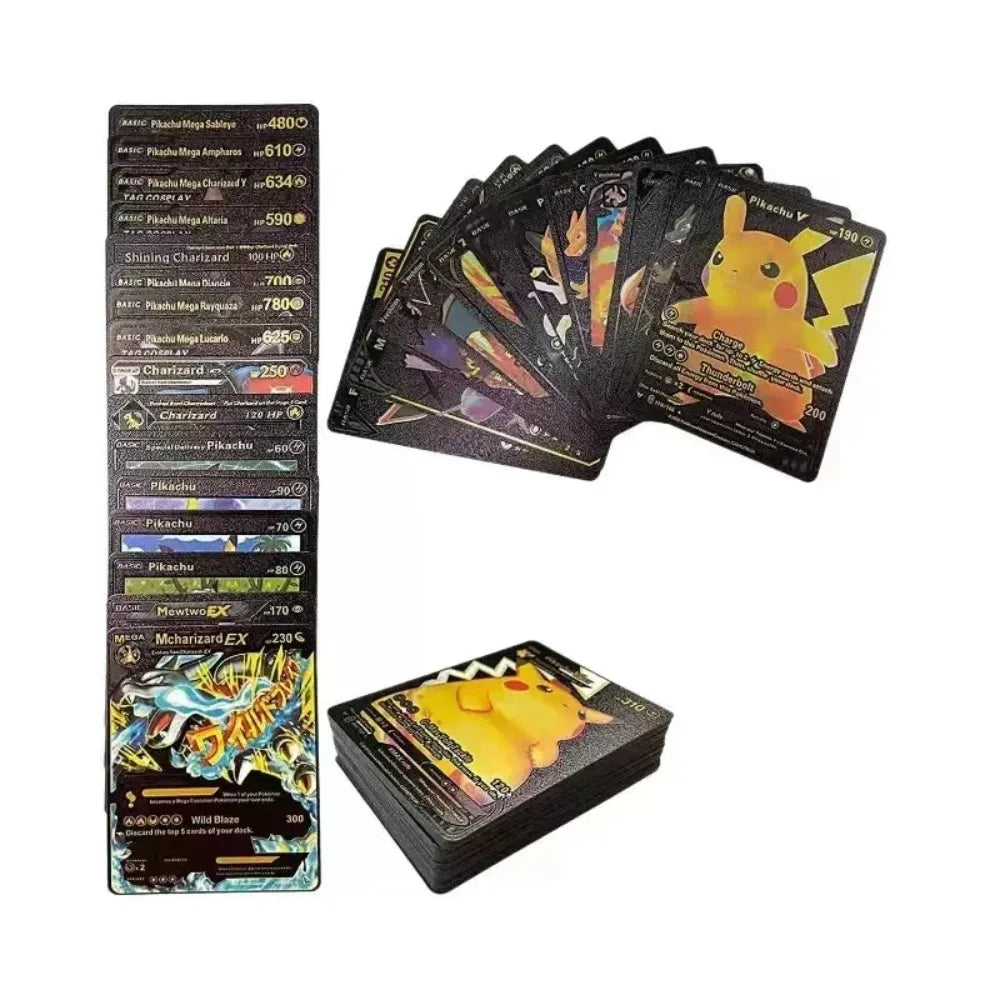 55pieces Pokemon Pikachu cards gold silver black Vmax GX Vstar English Spanish French German Combat Card Collection Toys Gift