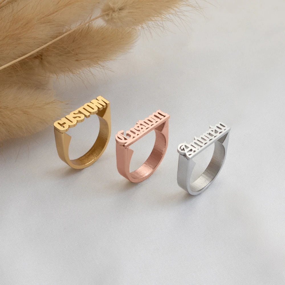 Personalized Stainless Steel Ring Customized Ancient English Name Ring Men's And Women's Jewelry Ring Gift For Family Or Friends