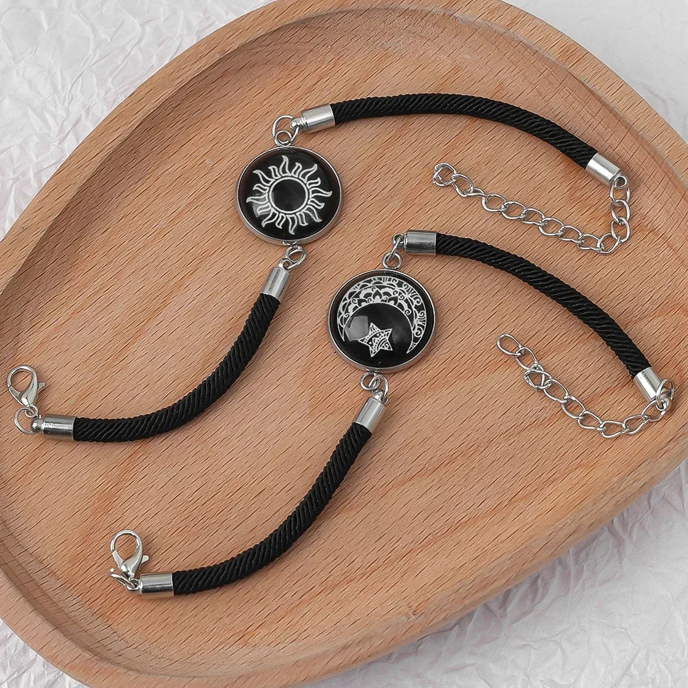 2PCS Couples Bracelet for Women Men Lover Luminous Sun Moon Rope Charm Friendship Girlfriend Party Charm Bracelets Jewelry Gift