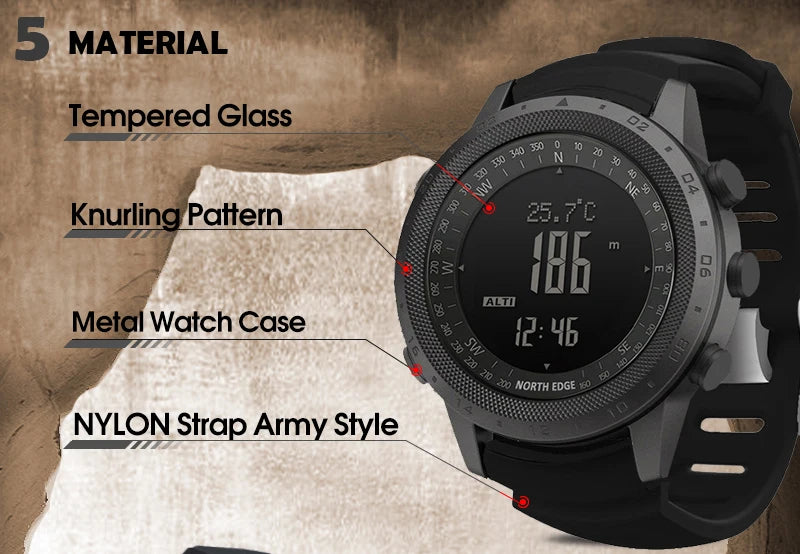 NORTH EDGE DESERT Men's Smart Watch Altimeter Barometer Compass Military Army Smartwatch Swimming Running Clock Waterproof 50m