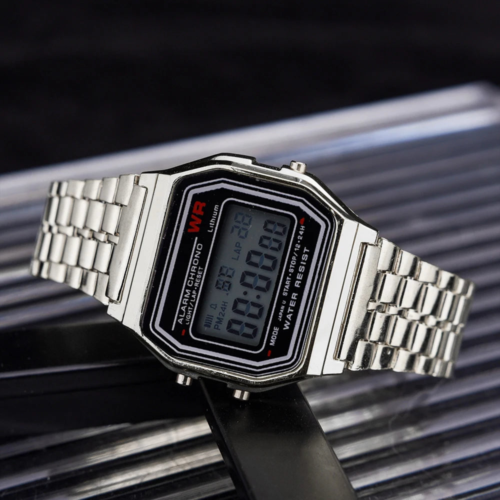 Luxury F91W Band Watch Retro Digital Stainless Steel Sports Military Watches Waterproof Men Women Electronic Wristwatch Clock