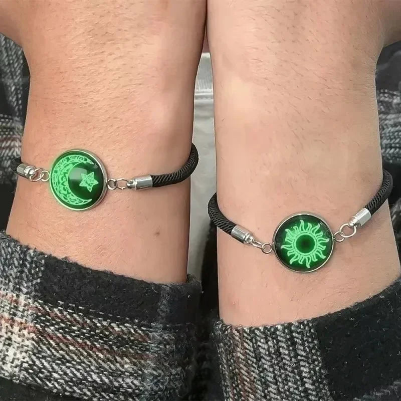 2PCS Couples Bracelet for Women Men Lover Luminous Sun Moon Rope Charm Friendship Girlfriend Party Charm Bracelets Jewelry Gift