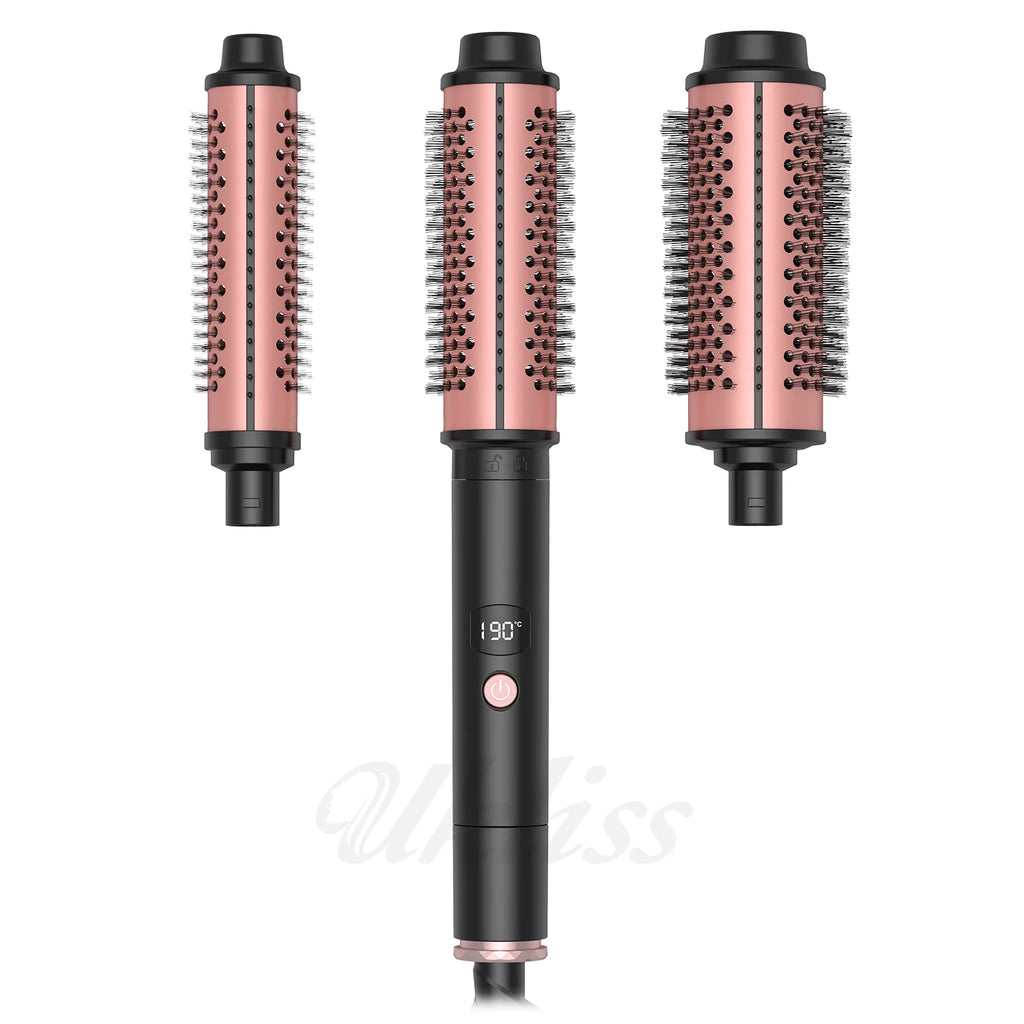 Thermal Brush Heated Curling Brush Ceramic Curling Iron Volumizing Brush with 3 head Heating Round Brush Travel Hair Curler Comb