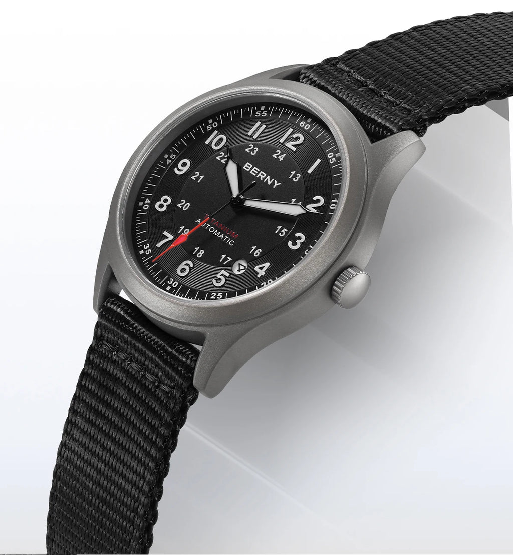 BERNY Titanium Automatic Men's Field Watches Date Sapphire Super Luminous Sports Easy Read Outdoor 10ATM Mechanical Pilot Watch