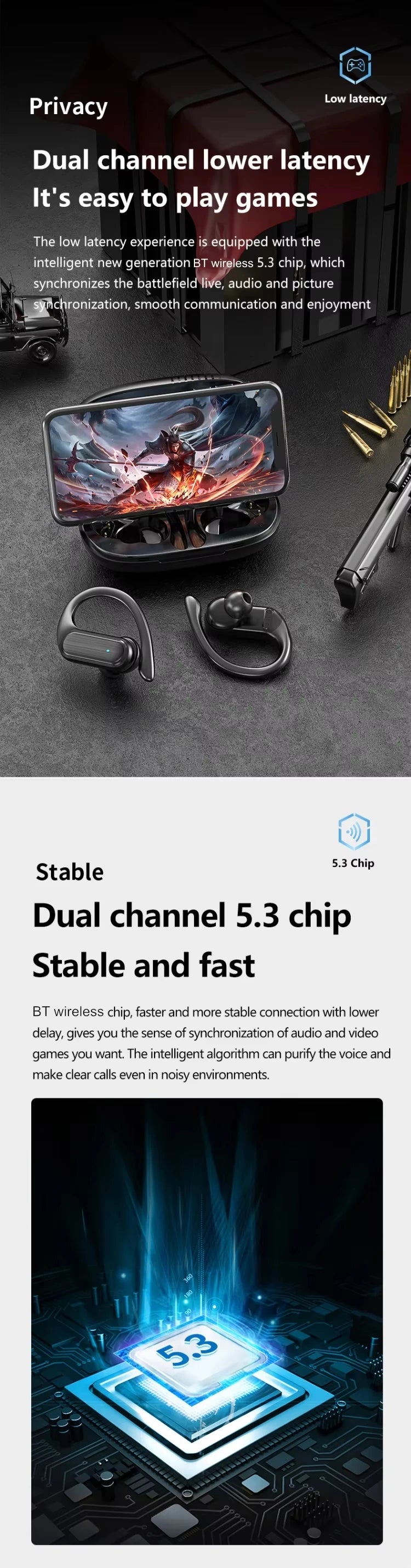 A520 Wireless Bluetooth 5.3 Earphones TWS Sports Earphones Touch HiFI Stereo Music Life Waterproof Hanging Earphones