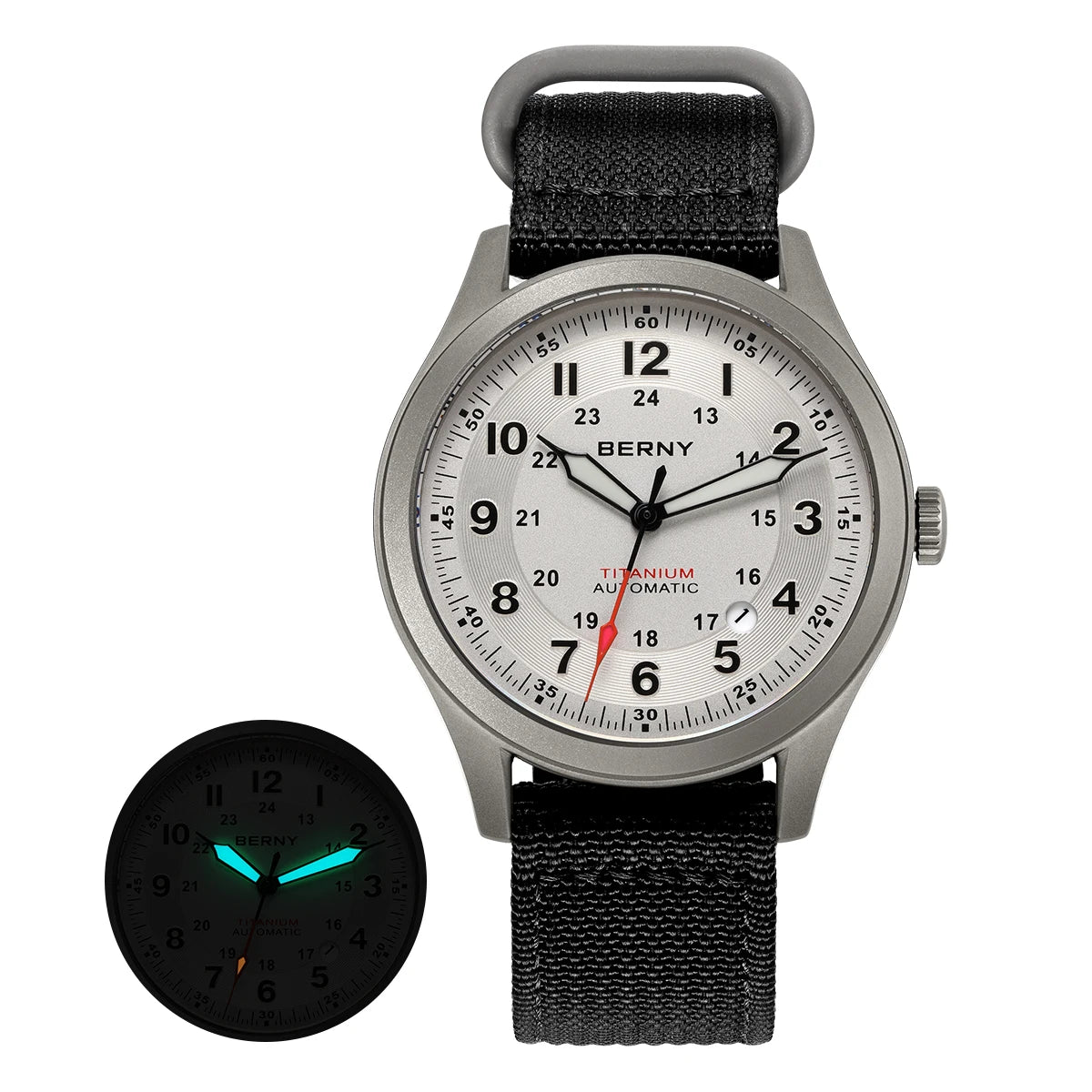 BERNY Titanium Automatic Men's Field Watches Date Sapphire Super Luminous Sports Easy Read Outdoor 10ATM Mechanical Pilot Watch