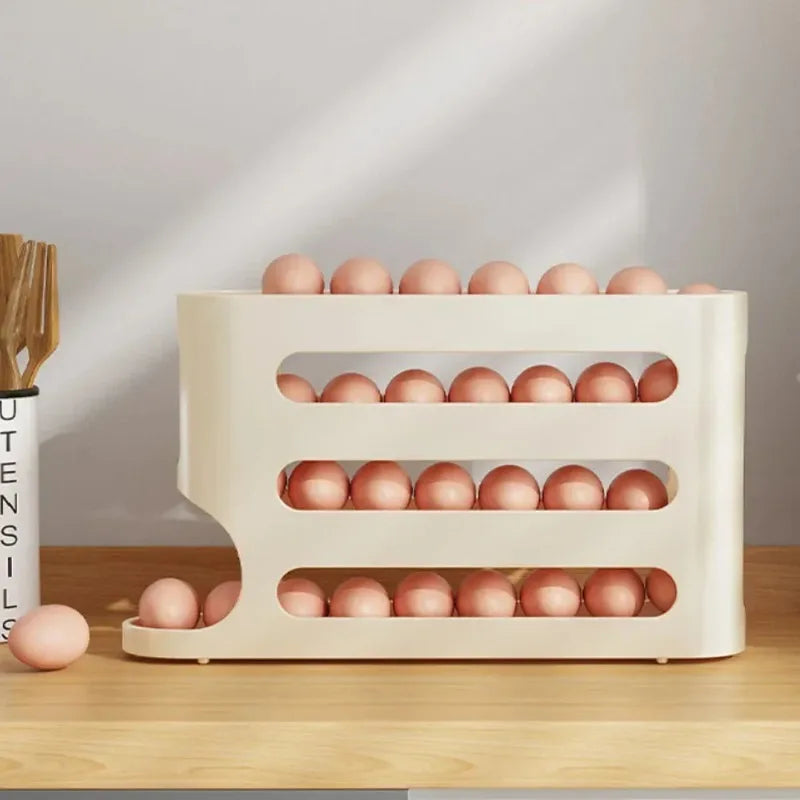 4 Tier Rolling Egg Rack Refrigerator Egg Organizer Container Kitchen Refrigerator Egg Splitter FREE Refrigerator Sticker 50pcs