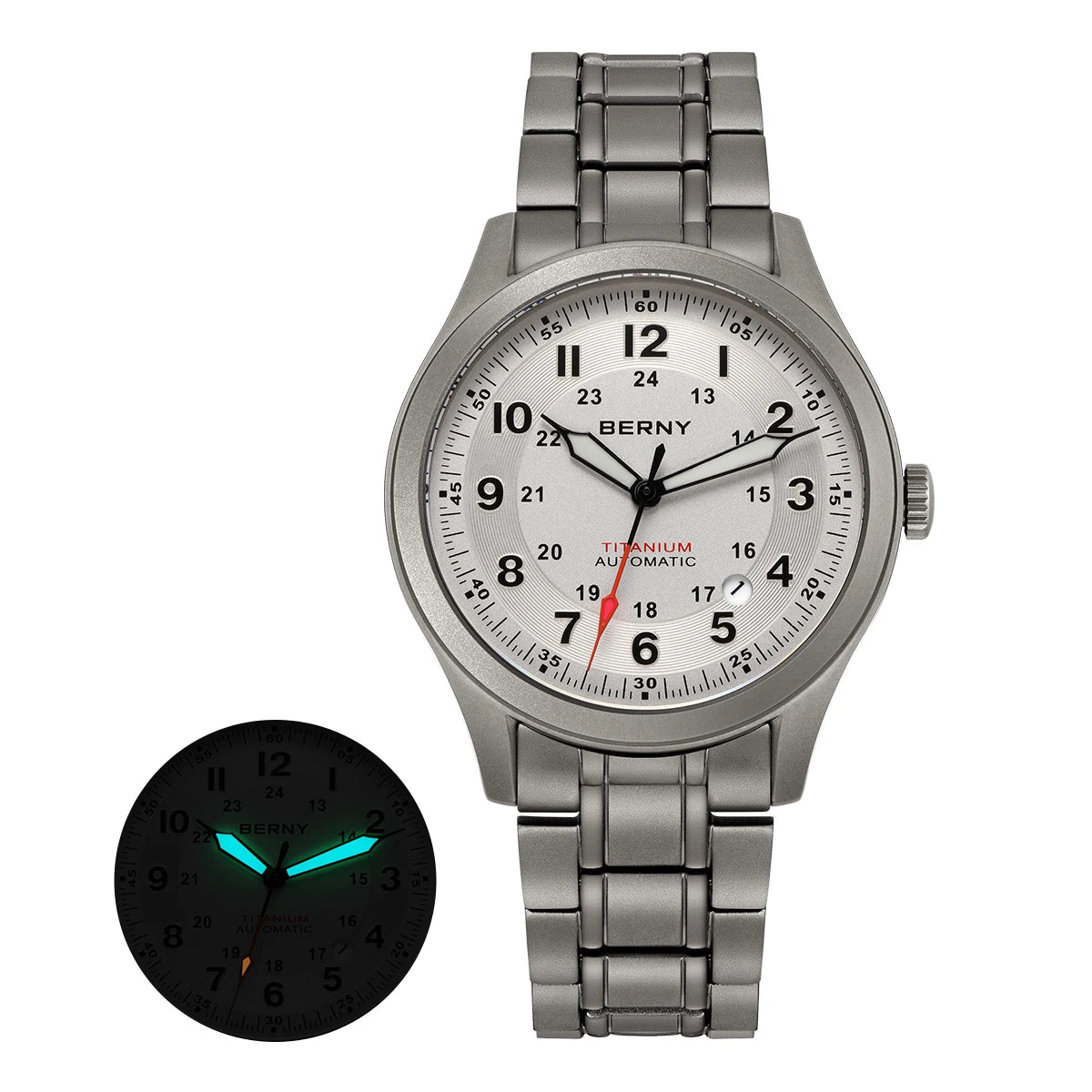 BERNY Titanium Automatic Men's Field Watches Date Sapphire Super Luminous Sports Easy Read Outdoor 10ATM Mechanical Pilot Watch