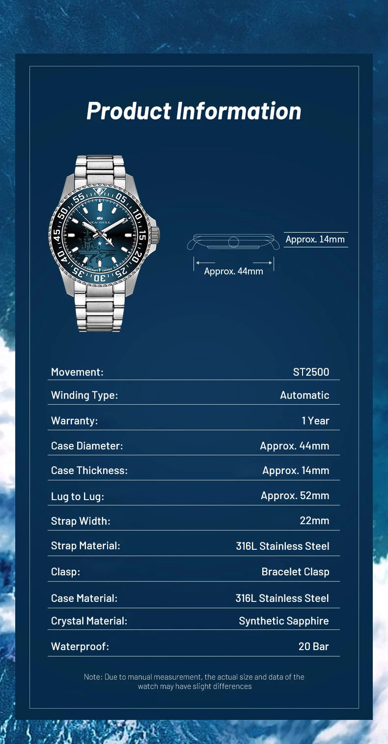 Seagull 44mm Diving Men Watches Automatic Mechanical Watch Sapphire Ocean Series 200M Waterproof Top Brand 816.32.1083 reloj