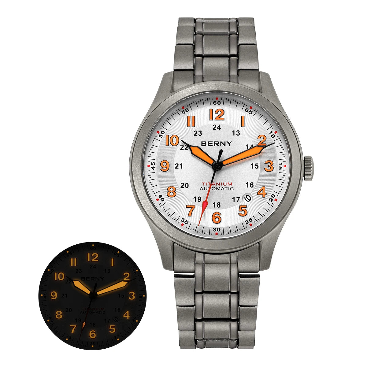 BERNY Titanium Automatic Men's Field Watches Date Sapphire Super Luminous Sports Easy Read Outdoor 10ATM Mechanical Pilot Watch