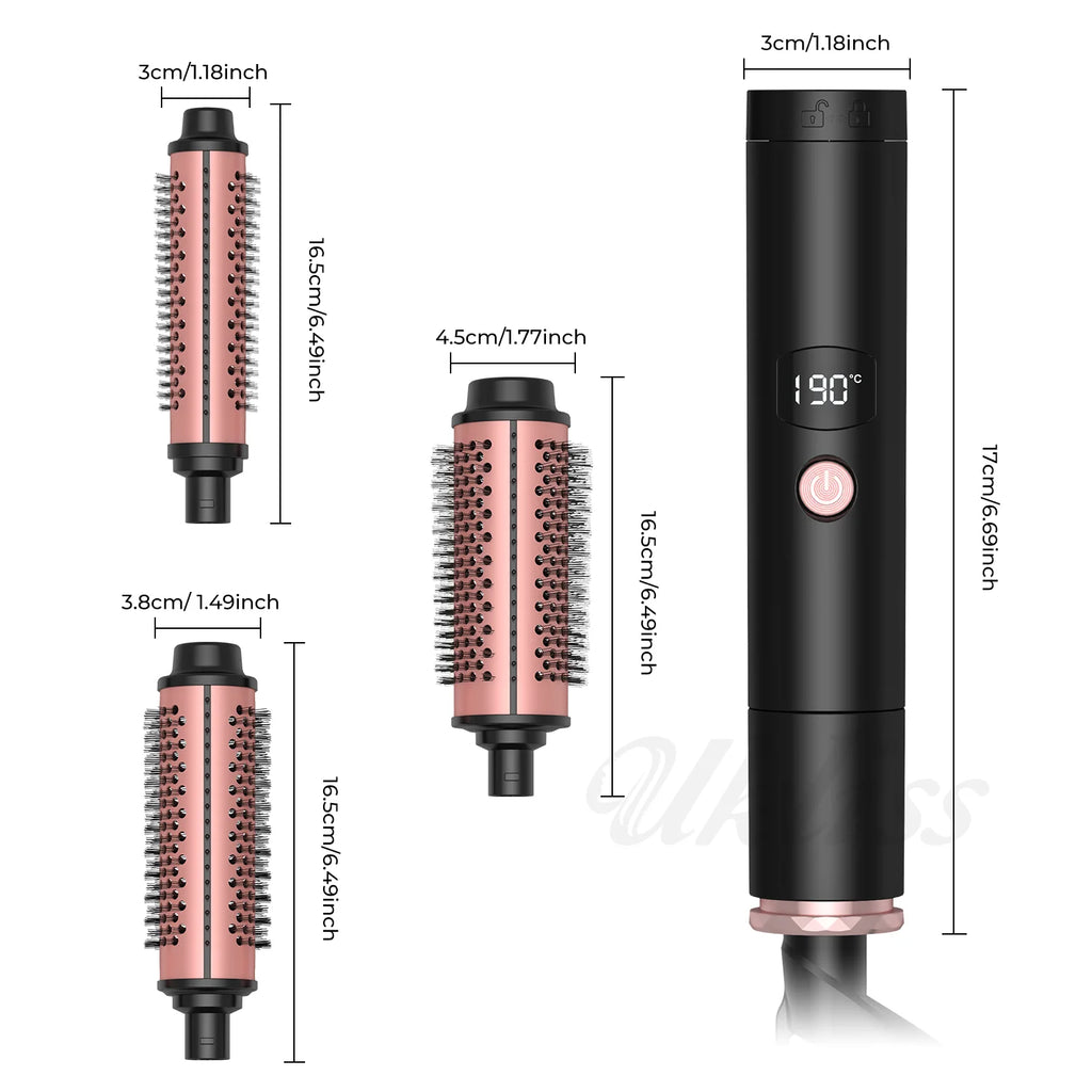 Thermal Brush Heated Curling Brush Ceramic Curling Iron Volumizing Brush with 3 head Heating Round Brush Travel Hair Curler Comb
