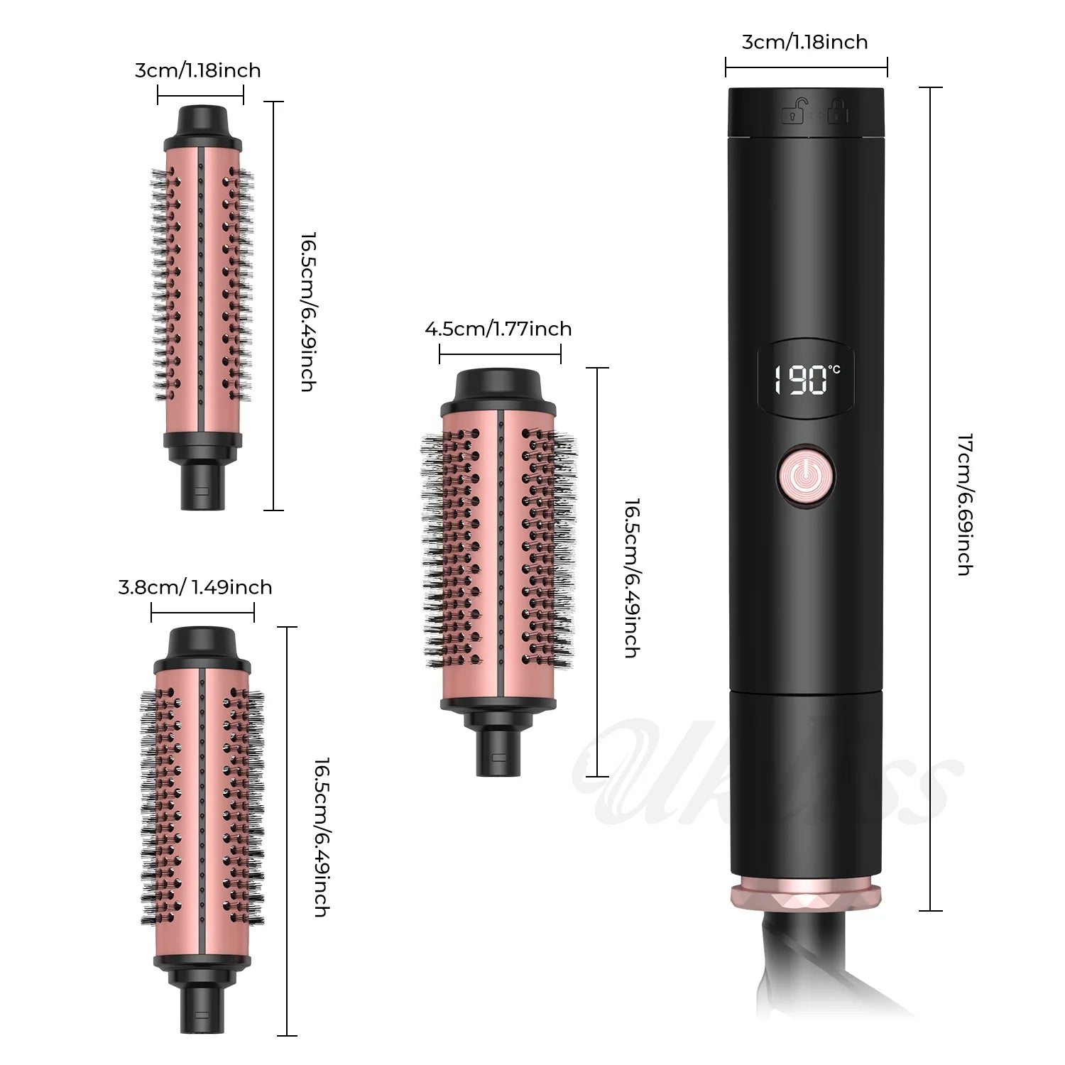 Thermal Brush Heated Curling Brush Ceramic Curling Iron Volumizing Brush with 3 head Heating Round Brush Travel Hair Curler Comb