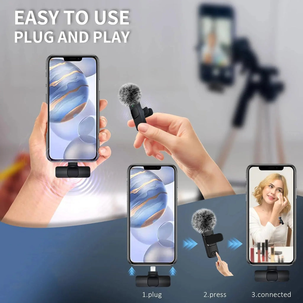 Wireless Lavalier Microphone Audio Video Recording Mini Mic   Android Laptop Live Gaming Mobile Phone Microphone