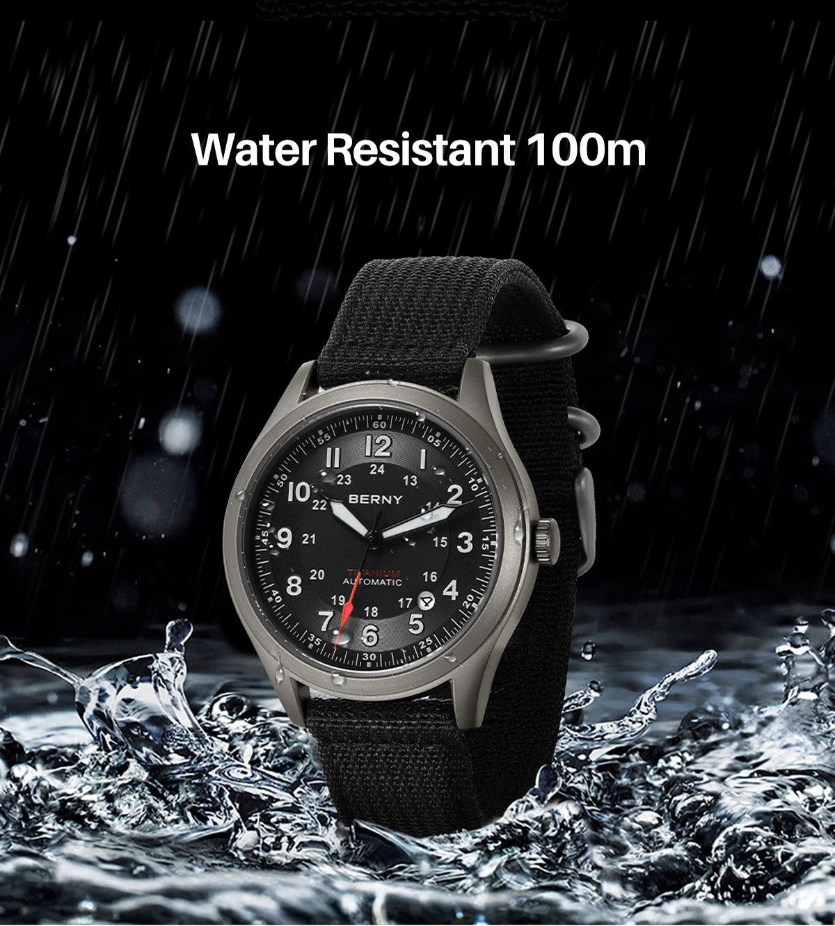 BERNY Titanium Automatic Men's Field Watches Date Sapphire Super Luminous Sports Easy Read Outdoor 10ATM Mechanical Pilot Watch