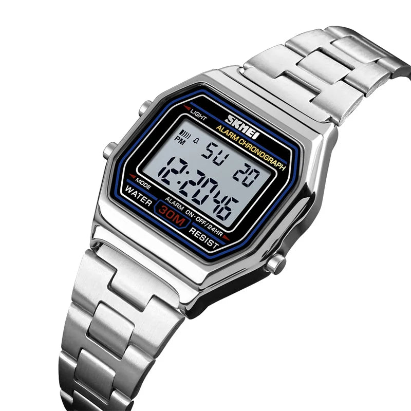 Skmei Women's Digital Sports Waterproof Bracelet Watch Luxury Stainless Steel Strap Shock Resistant Led Chronograph Alarm Clock