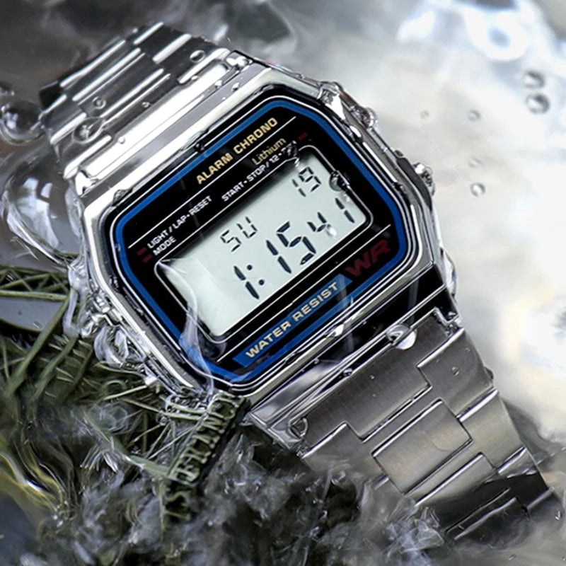Luxury F91W Band Watch Waterproof Retro Digital Stainless Steel Sports Military Watches Men Women Electronic Wrist Watch Clock