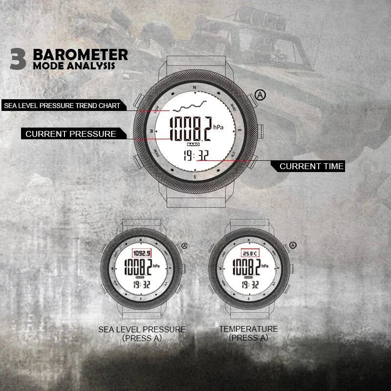Able NORTH EDGE APACHE-46 Men's Digital Watch Military Sports Waterproof 50M Altimeter Barometer Compass World Time Wristwatch C