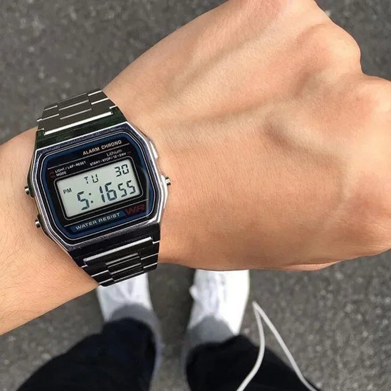 Luxury F91W Band Watch Retro Digital Stainless Steel Sports Military Watches Waterproof Men Women Electronic Wristwatch Clock