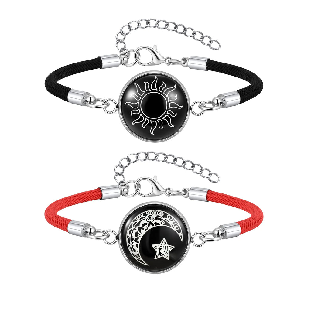 Sun And Moon Couple Bracelet for Women Men, Adjustable  Matching Braided Rope Chain Jewelry Love Gift