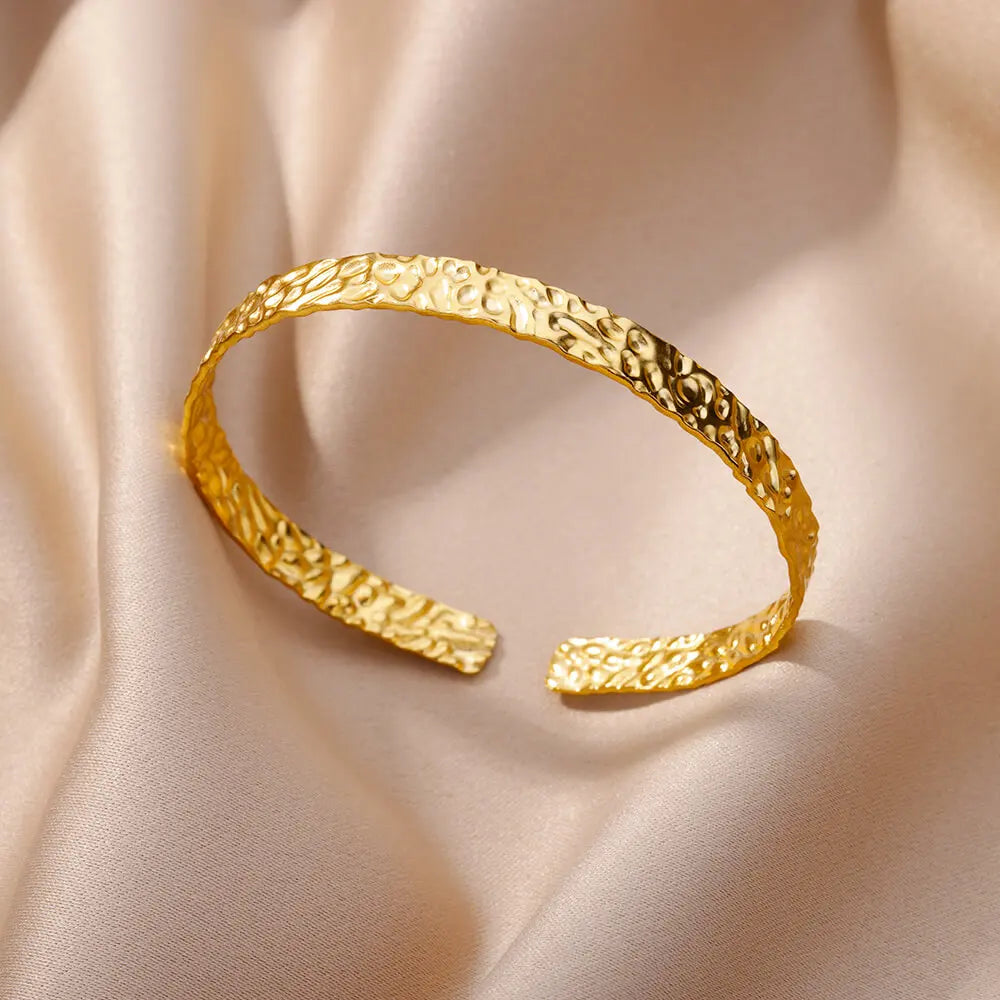 Gold Plated Bangle Bracelet for Women Open Adjustable Stainless Steel Cuff Bracelets Vintage Jewelry free shipping item pulseras