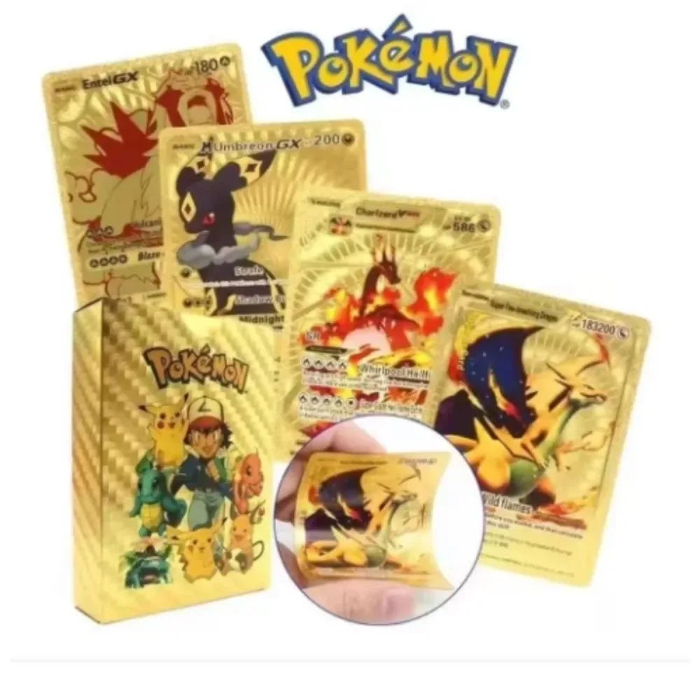 55pieces Pokemon Pikachu cards gold silver black Vmax GX Vstar English Spanish French German Combat Card Collection Toys Gift