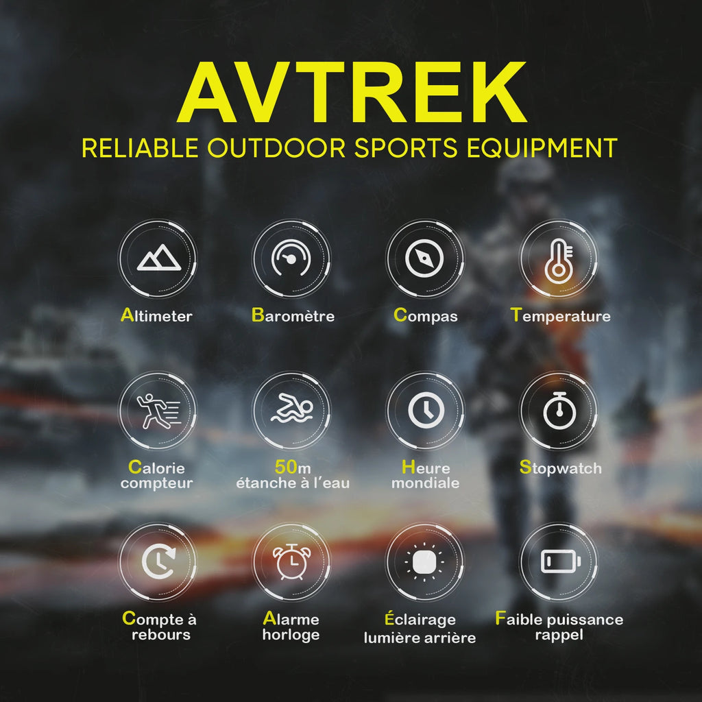 Avertk Men's Sport Digital Watch Running Military Watches Outdoor Compass Altimeter Barometer Watch waterproof 50m Wristwatches