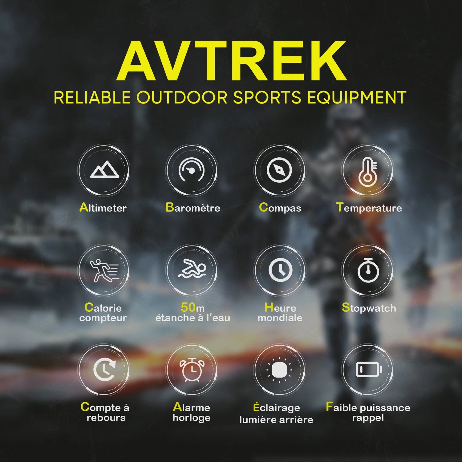 Avtrek Sport Digital Watch Military Army Watches Men's Outdoor Hiking Compass Waterproof Altimeter Barometer Tourist Wrist Watch