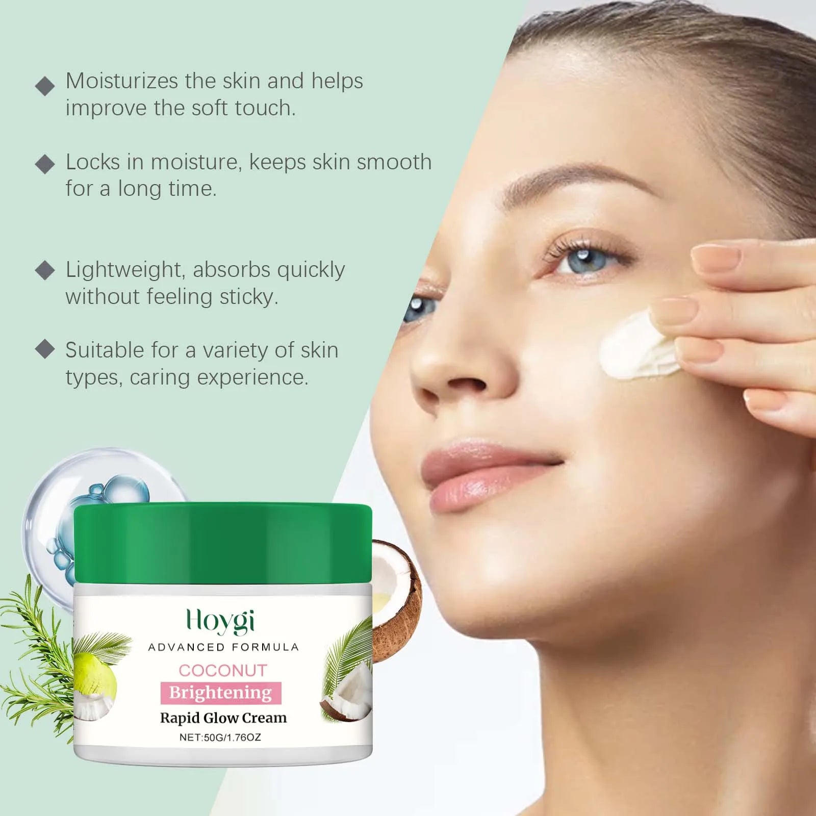 Coconut Brightening & Nourishing Cream: Reduces spots, brightens skin tone, deeply moisturizes