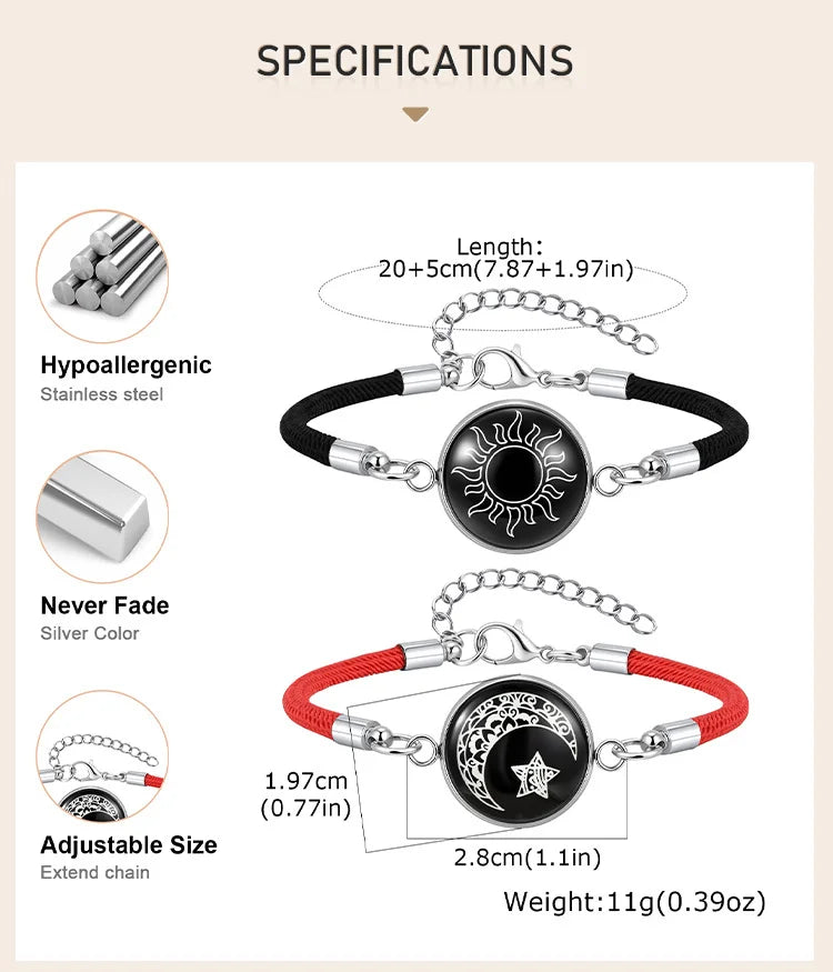 Sun And Moon Couple Bracelet for Women Men, Adjustable  Matching Braided Rope Chain Jewelry Love Gift