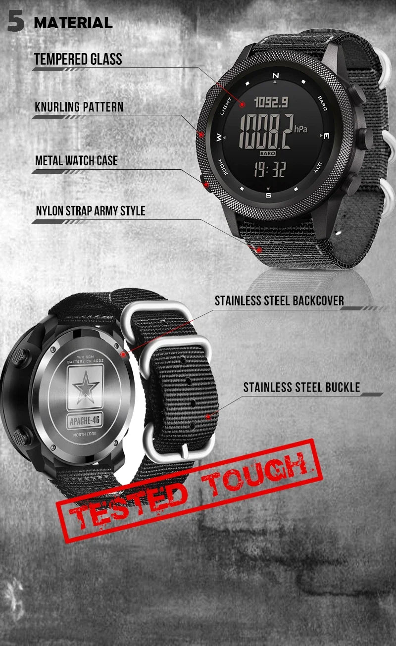 Able NORTH EDGE APACHE-46 Men's Digital Watch Military Sports Waterproof 50M Altimeter Barometer Compass World Time Wristwatch C