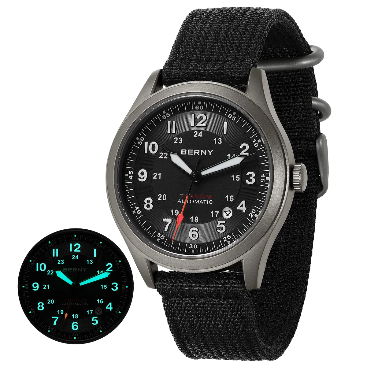 BERNY Titanium Automatic Men's Field Watches Date Sapphire Super Luminous Sports Easy Read Outdoor 10ATM Mechanical Pilot Watch