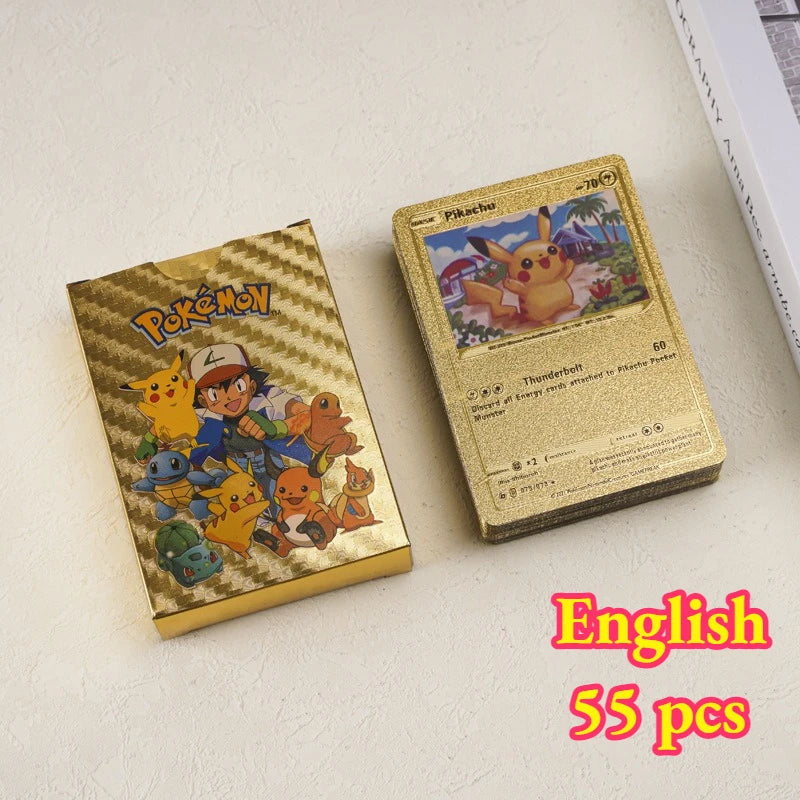 55PCS Pokemon Gold Foil Colorful Card Charizard Pikachu Arceus Silver Rainbow English VSTAR VMAX Card Gift