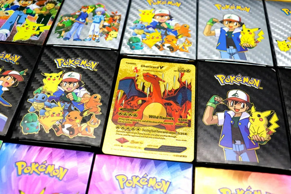 55PCS Pokemon Gold Foil Colorful Card Charizard Pikachu Arceus Silver Rainbow English VSTAR VMAX Card Gift