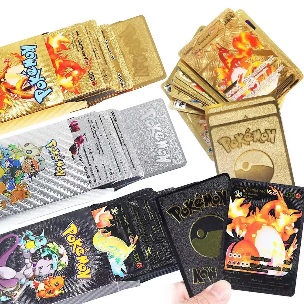 55PCS Pokemon Gold Foil Colorful Card Charizard Pikachu Arceus Silver Rainbow English VSTAR VMAX Card Gift
